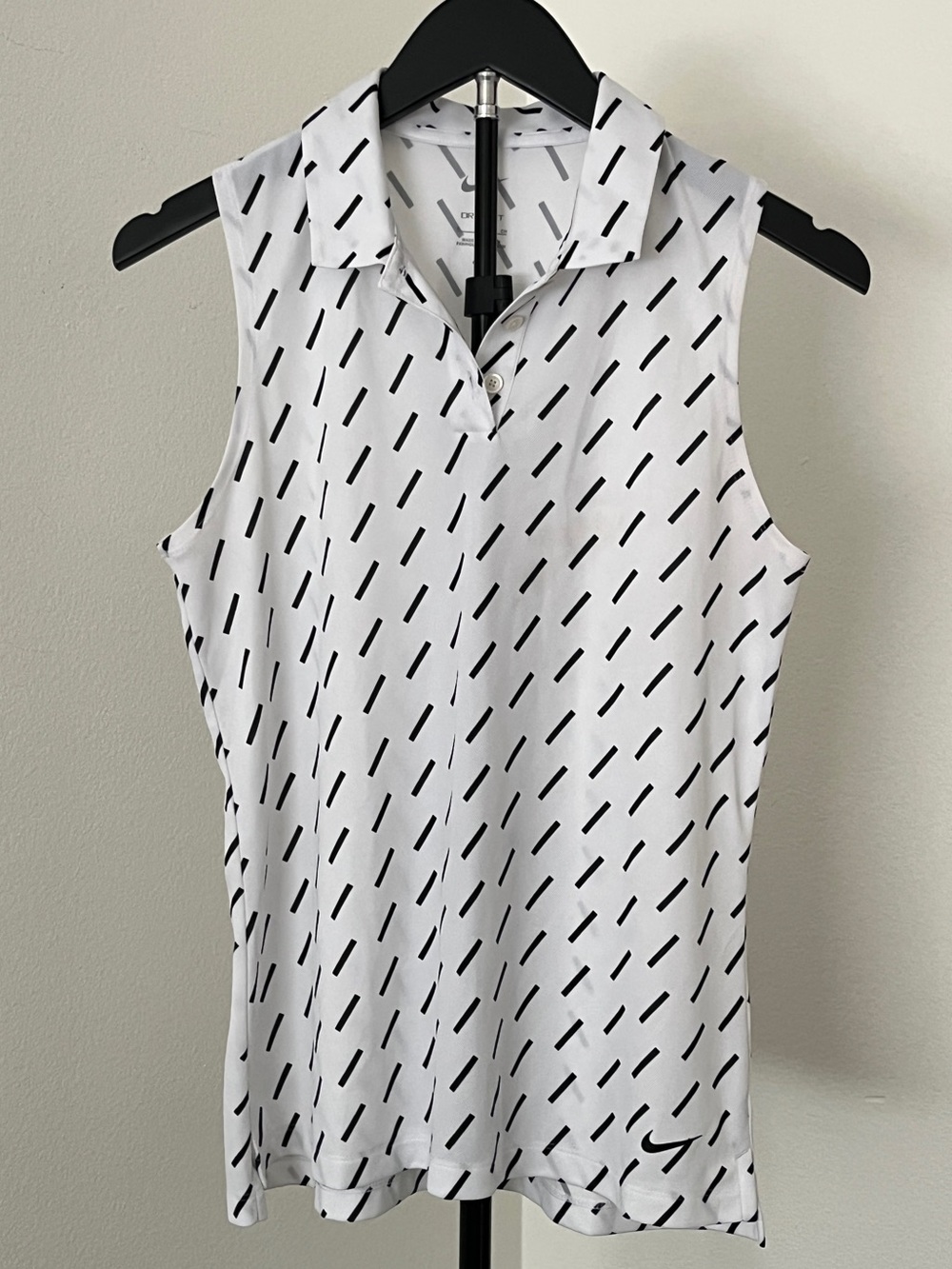 🤍 Nike Dri-FIT White Black Dash Print Sleeveless Golf Polo – Small